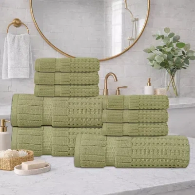 Home Weavers Inc Home Weavers Willow Collection 630gsm 100% Cotton Zero Twist Super Absorbent Bath Towel Set(3 Bath T In Green