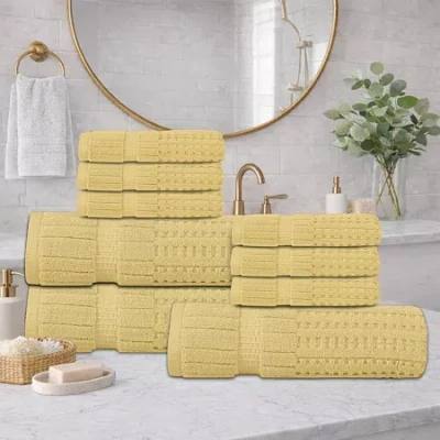 Home Weavers Inc Home Weavers Willow Collection 630gsm 100% Cotton Zero Twist Super Absorbent Bath Towel Set(3 Bath T In Yellow