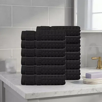 Home Weavers Inc Willow Collection 630 Gsm 100% Cotton Zero Twist 12-pc. Quick Dry Bath Towel Set In Black