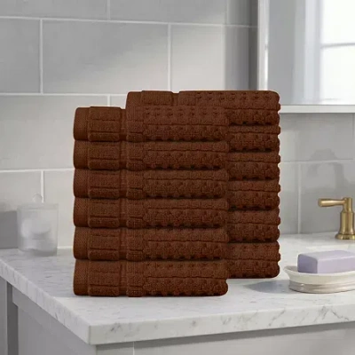 Home Weavers Inc Willow Collection 630 Gsm 100% Cotton Zero Twist 12-pc. Quick Dry Bath Towel Set In Brown