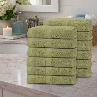 Home Weavers Inc Willow Collection 630 Gsm 100% Cotton Zero Twist 12-pc. Quick Dry Bath Towel Set In Green
