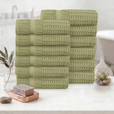 Home Weavers Inc Willow Collection 630 Gsm 100% Cotton Zero Twist 12-pc. Quick Dry Bath Towel Set In Green