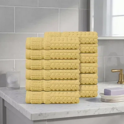 Home Weavers Inc Willow Collection 630 Gsm 100% Cotton Zero Twist 12-pc. Quick Dry Bath Towel Set In Yellow