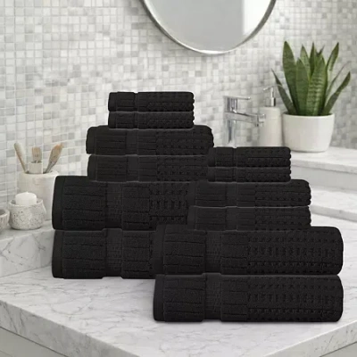 Home Weavers Inc Willow Collection 630gsm 100% Cotton Zero Twist Super Absorbent 12-pc. Quick Dry Bath Towel Set In Black