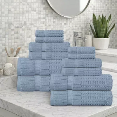 Home Weavers Inc Willow Collection 630gsm 100% Cotton Zero Twist Super Absorbent 12-pc. Quick Dry Bath Towel Set In Blue