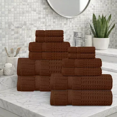 Home Weavers Inc Willow Collection 630gsm 100% Cotton Zero Twist Super Absorbent 12-pc. Quick Dry Bath Towel Set In Brown
