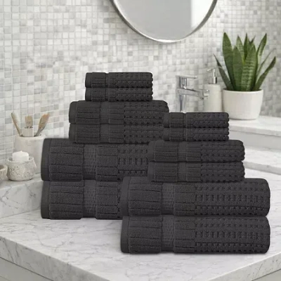 Home Weavers Inc Willow Collection 630gsm 100% Cotton Zero Twist Super Absorbent 12-pc. Quick Dry Bath Towel Set In Gray
