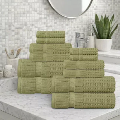 Home Weavers Inc Willow Collection 630gsm 100% Cotton Zero Twist Super Absorbent 12-pc. Quick Dry Bath Towel Set In Green