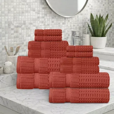 Home Weavers Inc Willow Collection 630gsm 100% Cotton Zero Twist Super Absorbent 12-pc. Quick Dry Bath Towel Set In Orange