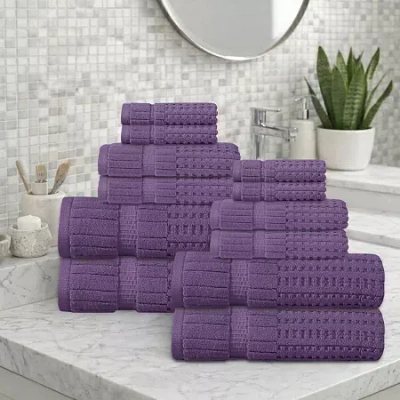 Home Weavers Inc Willow Collection 630gsm 100% Cotton Zero Twist Super Absorbent 12-pc. Quick Dry Bath Towel Set In Purple