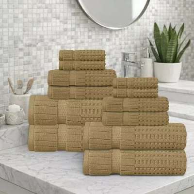 Home Weavers Inc Willow Collection 630gsm 100% Cotton Zero Twist Super Absorbent 12-pc. Quick Dry Bath Towel Set In Sand