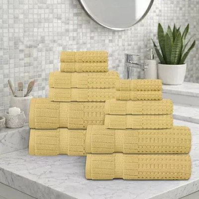 Home Weavers Inc Willow Collection 630gsm 100% Cotton Zero Twist Super Absorbent 12-pc. Quick Dry Bath Towel Set In Yellow