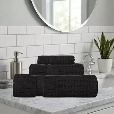 Home Weavers Inc Willow Collection 630gsm 100% Cotton Zero Twist Super Absorbent 3-pc. Quick Dry Bath Towel Set In Black
