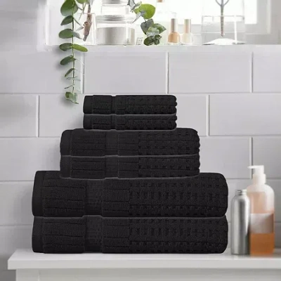 Home Weavers Inc Willow Collection 630gsm 100% Cotton Zero Twist Super Absorbent 6-pc. Quick Dry Bath Towel Set In Black