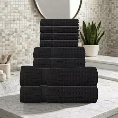 Home Weavers Inc Willow Collection 630gsm 100% Cotton Zero Twist Super Absorbent 8-pc. Quick Dry Bath Towel Set In Black