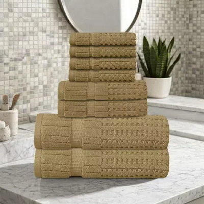 Home Weavers Inc Willow Collection 630gsm 100% Cotton Zero Twist Super Absorbent 8-pc. Quick Dry Bath Towel Set In Sand