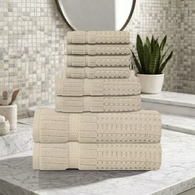 Home Weavers Inc Willow Collection 630gsm 100% Cotton Zero Twist Super Absorbent 8-pc. Quick Dry Bath Towel Set In White