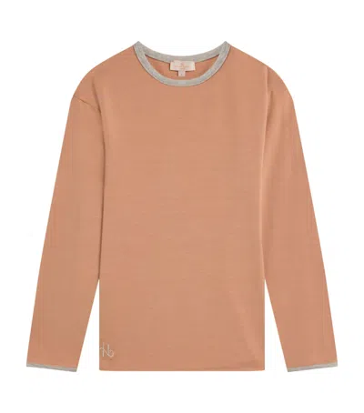 Homebody Kids' Contrast-trim Long-sleeve T-shirt In Brown