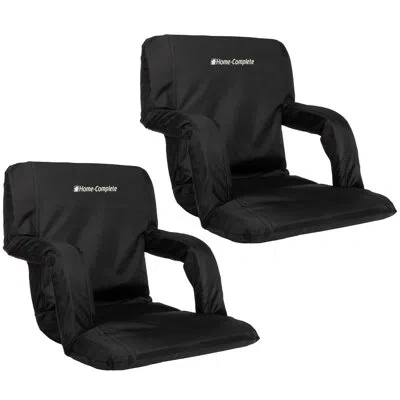 Home-complete Stadium Seat Chair 2 Pack- Bleacher Cushions With Padded Back Support Armrests 6 Reclining In Black