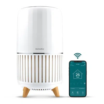Homedics Smart True Hepa Tower Air Purifier For Large Rooms | Wi-fi Enabled | Uv-c & Carbon Filter | Covers U In White