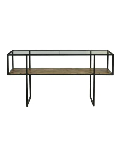 Homefare Iron Console Table With Glass Top And Wooden Shelf In Black