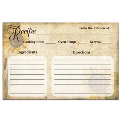 Homegifo 24/pkg Sunflower Recipe Cards In Neutral