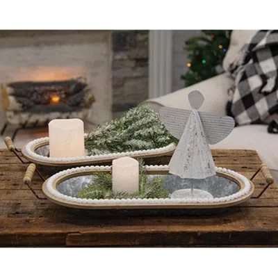 Homegifo 2/set Beaded Oblong Galvanized Trays In Neutral