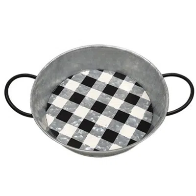 Homegifo *2/set Black Buffalo Check Round Trays In Gray