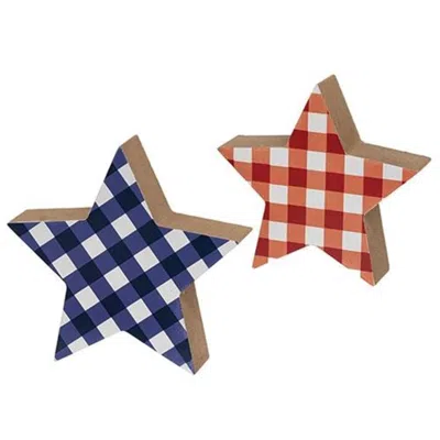 Homegifo 2/set Blue & Red Plaid Wooden Stars