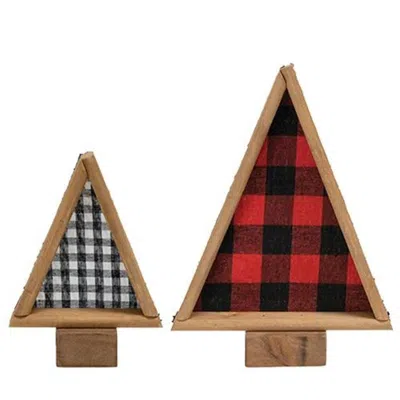 Homegifo *2/set Buffalo Check Felt & Wood Trees In Red
