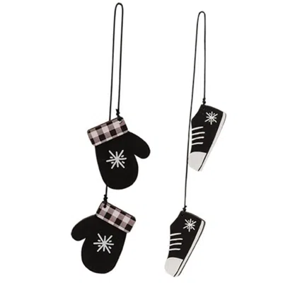 HOMEGIFO 2/SET BUFFALO CHECK SNOWFLAKE MITTEN & SHOE DANGLE ORNAMENTS