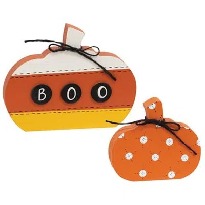 Homegifo 2/set Candy Corn Boo & Polka Dot Pumpkin Sitters In Orange