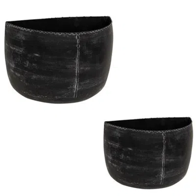 Homegifo 2/set Distressed Black Metal Wall Buckets In Burgundy