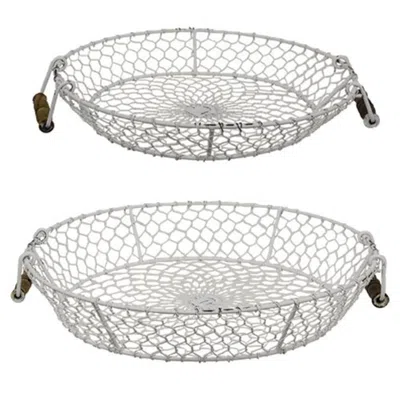 Homegifo 2/set Distressed White Chicken Wire Round Trays In Gray