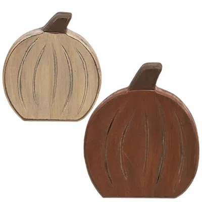 Homegifo 2/set Engraved Distressed Wooden Pumpkin Sitters In Brown