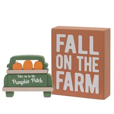Homegifo 2/set Fall On The Farm Box Sign With Pumpkin Patch Truck Sitter In Green