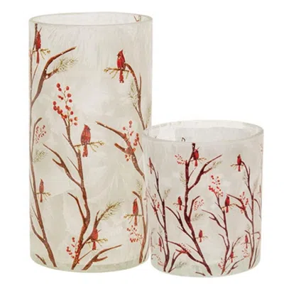 Homegifo 2/set Frosted Glass Woodland Cardinal Pillar Holders In Neutral
