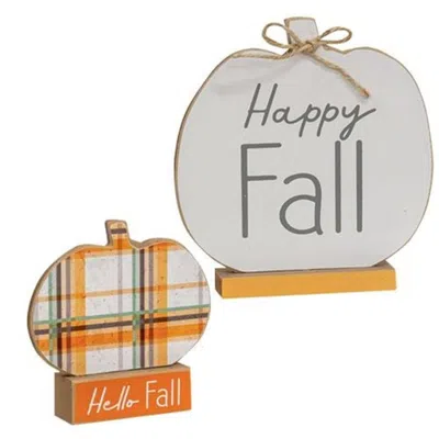 Homegifo 2/set Hello Fall & Happy Fall Pumpkins On Base In Orange