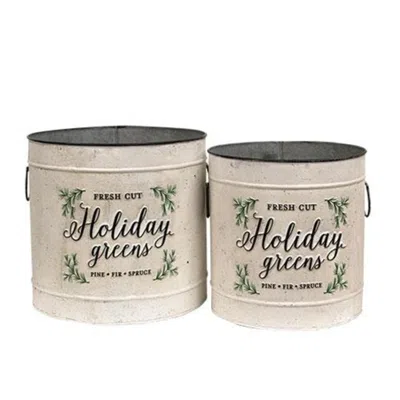 Homegifo 2/set Holiday Greens Distressed Metal Pails In Neutral