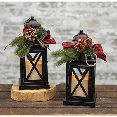 Homegifo 2/set Metal Holiday Led Timer Lantern In Black