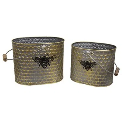 Homegifo 2/set Metal Oval Honeycomb Bee Buckets W/handles In Gold