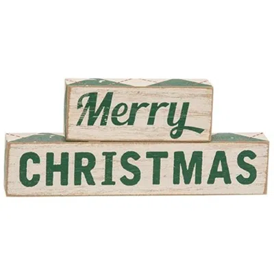 Homegifo 2/set Plaid Merry Christmas Wooden Blocks In Multi