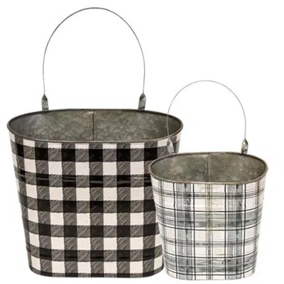 Homegifo *2/set Plaid Wall Pockets In Gray