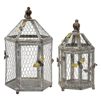 Homegifo 2/set Rustic Bee Metal Birdcage W/chicken Wire In Gray