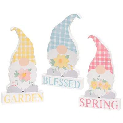 Homegifo 2/set Spring Blessings Block W/flower Chunky Gnome 3 Asstd. In Multi