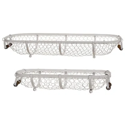 Homegifo 2/set White Chicken Wire Oval Baskets In Gray