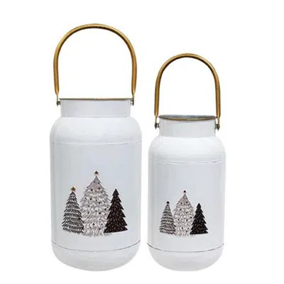 Homegifo 2/set White Milk Cans With Embossed Trees