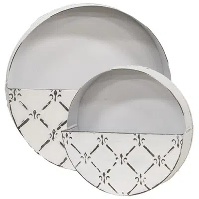 Homegifo 2/set Whitewashed Galvanized Fleur De Lis Wall Pockets