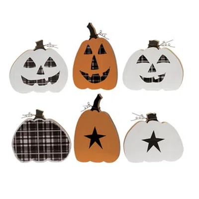 Homegifo 3/set - Plaid & Stars Reversible Chunky Pumpkin Sitters In White