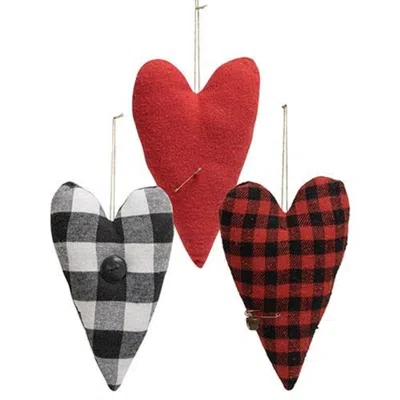 Homegifo 3/set - Primitive Heart Pillow Ornaments In Red